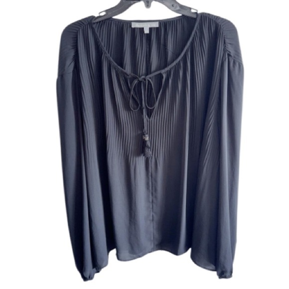 Daniel Rainn Silky Black Long Sleeve Pin Tucked Peasant Blouse Top Sz Large - Picture 9 of 9